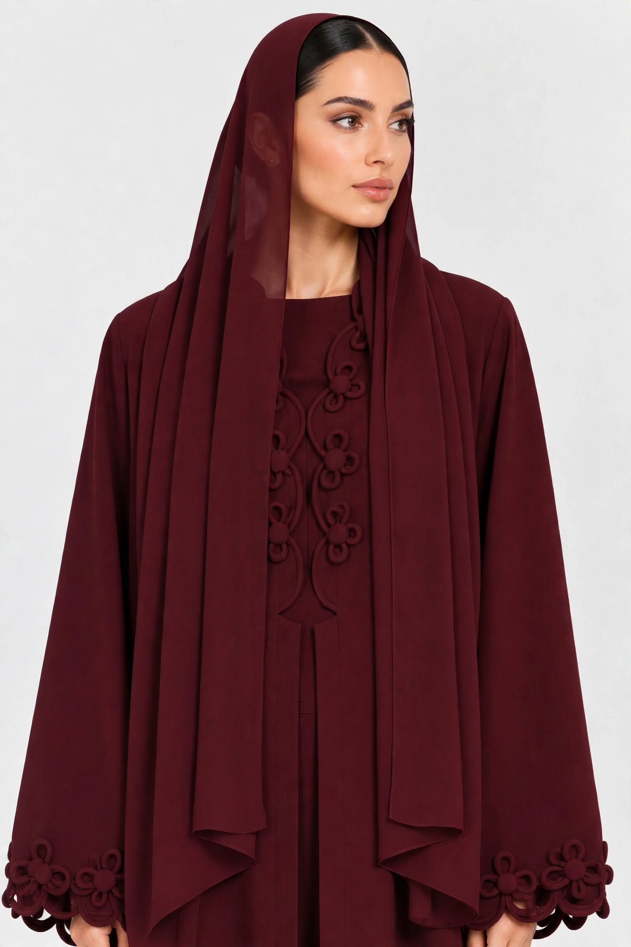 C 2723-02  Burgundy Floral Abaya