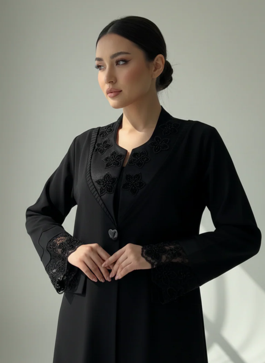 C 1786 Black Floral Abaya