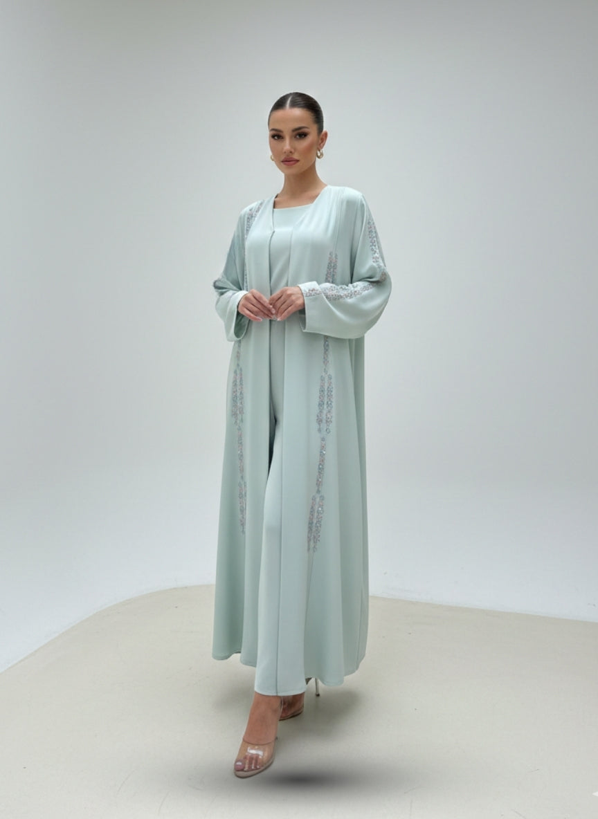C 1841 Powder Blue Beaded Abaya