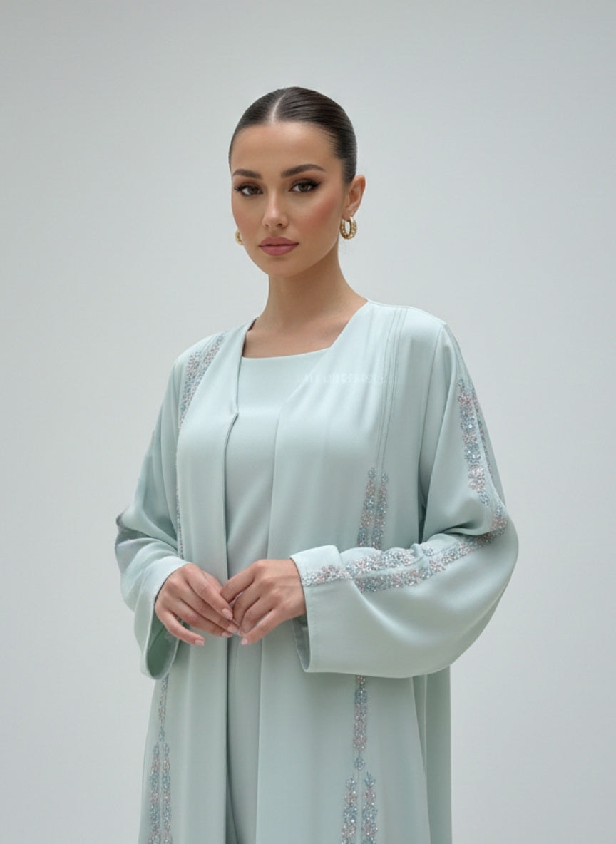 C 1841 Powder Blue Beaded Abaya