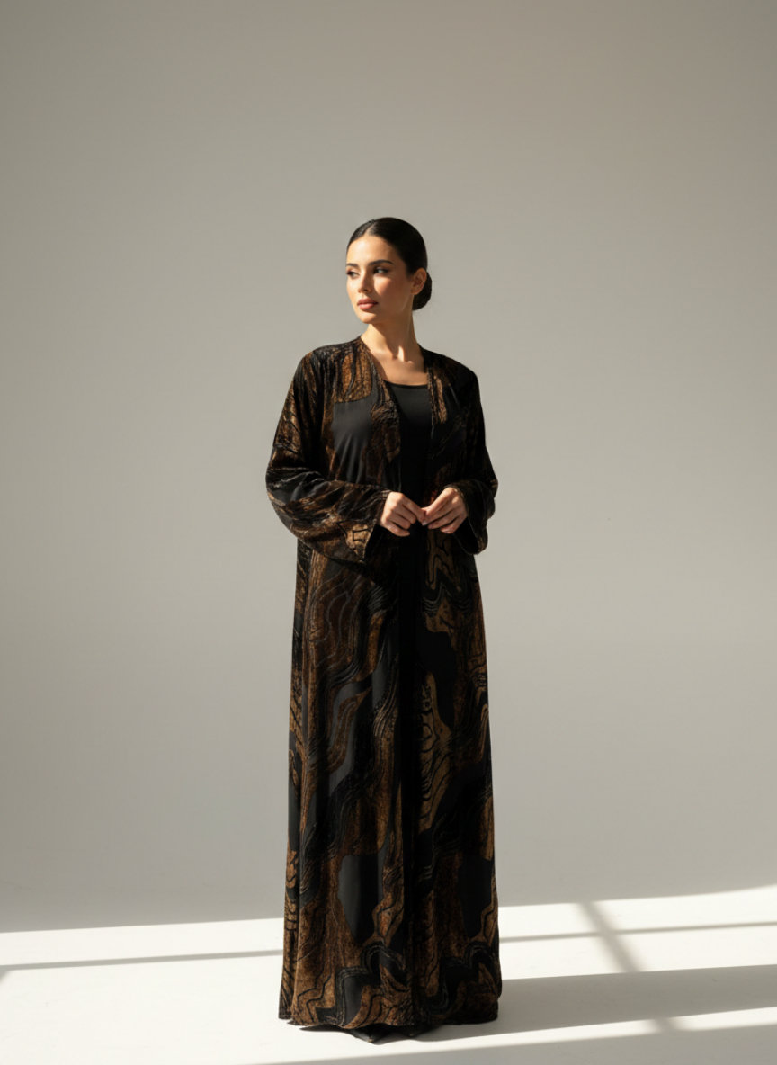 C 1784-01 Brown Velvet Abaya