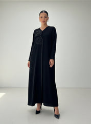 C 1829 Black Beaded Rose Abaya