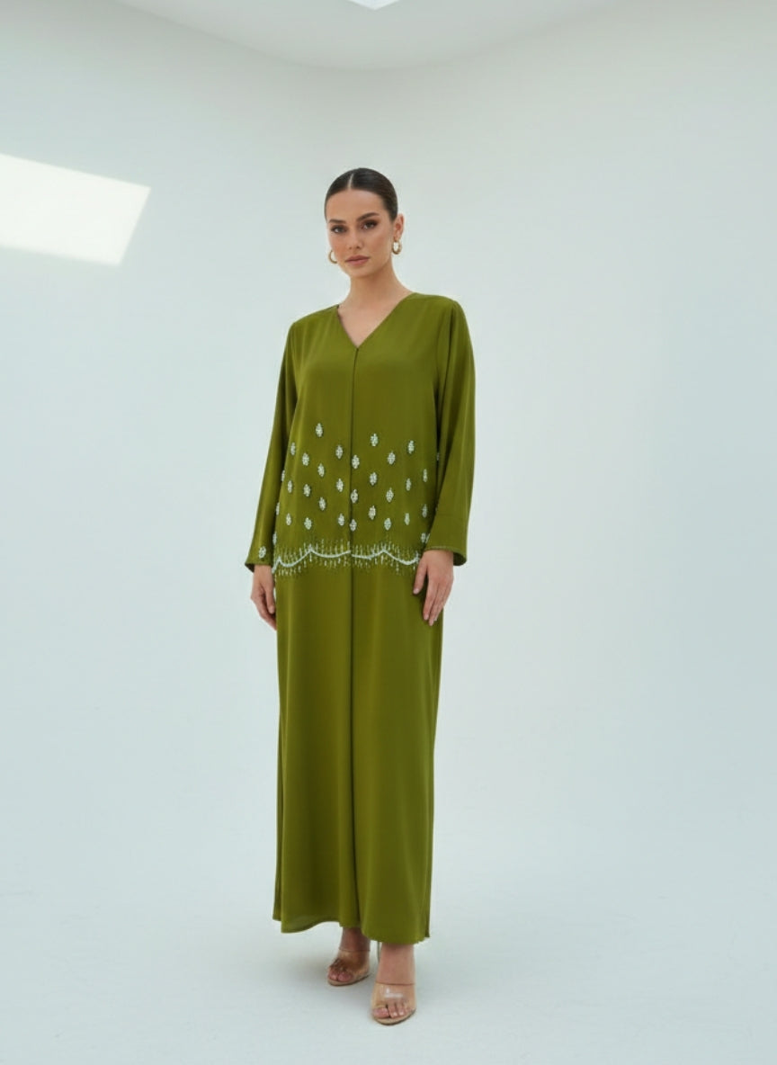 C 1845 Lime Green Beaded Abaya