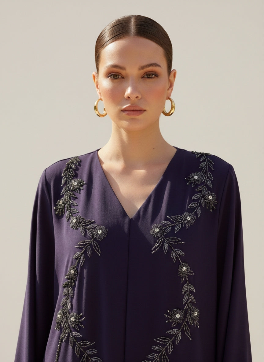 C 1846 Royal Purple Beaded Abaya