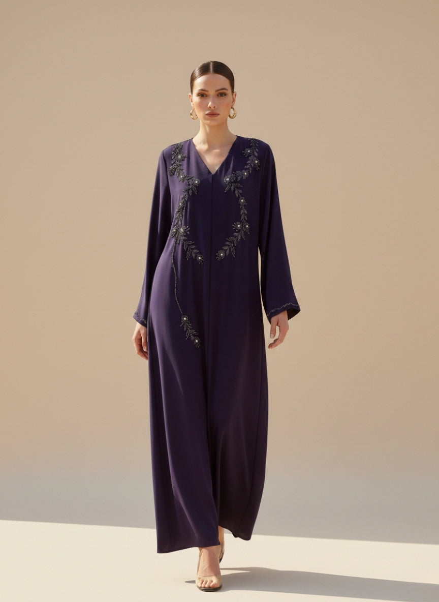 C 1846 Royal Purple Beaded Abaya