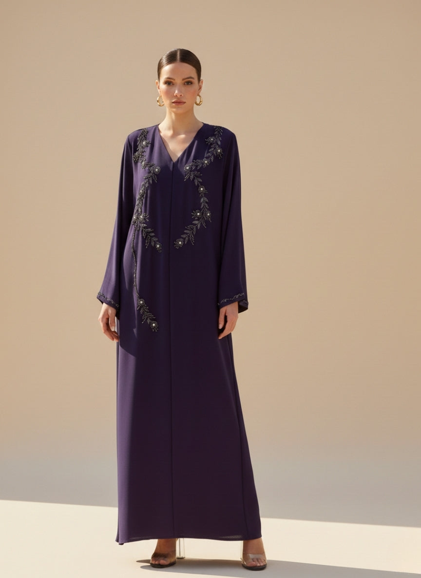 C 1846 Royal Purple Beaded Abaya