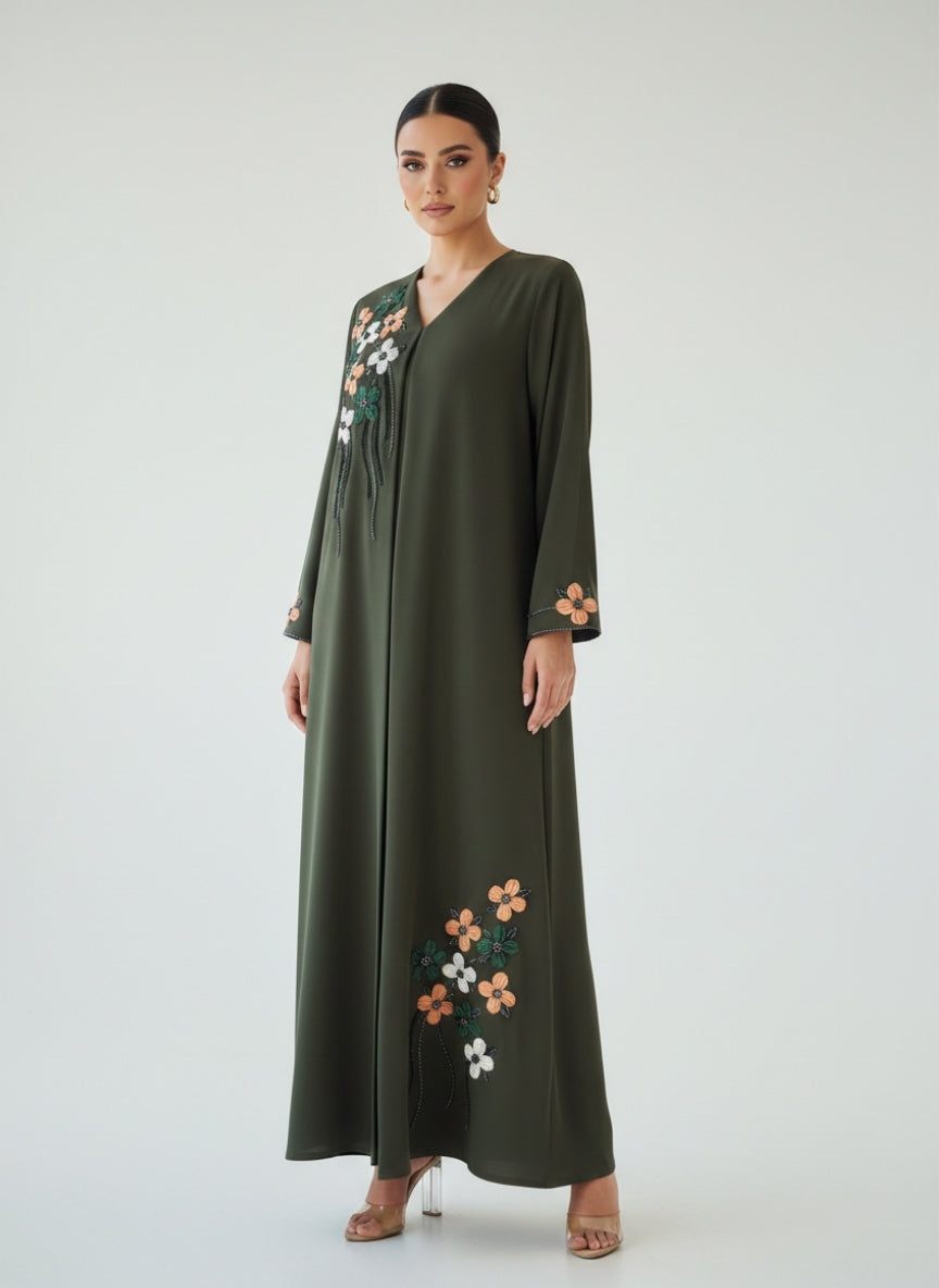 C 1837 Forest Green Beaded Abaya