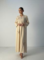C 1834 Beige Beaded Abaya