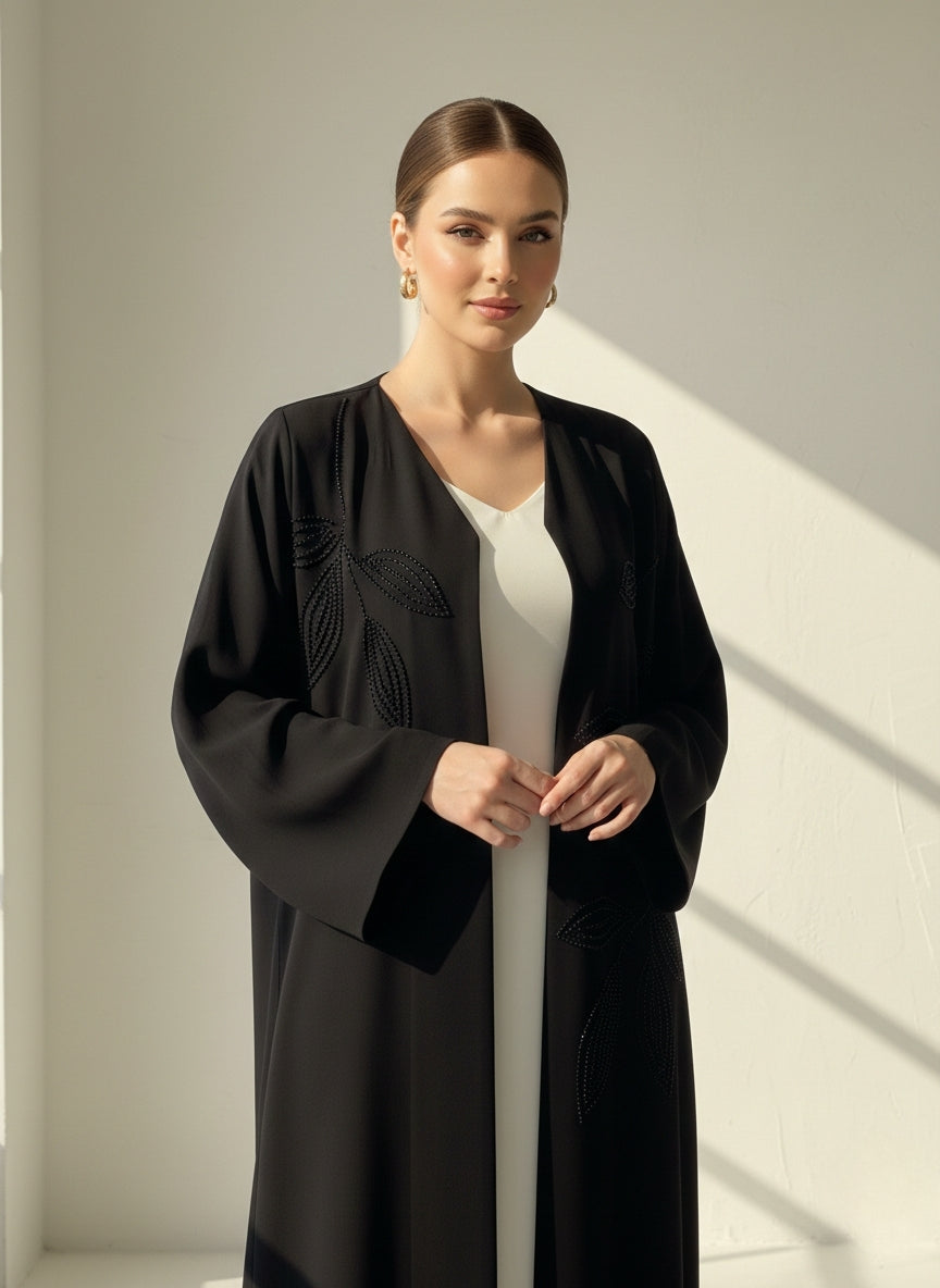 C 1838 Black Embroidered Abaya