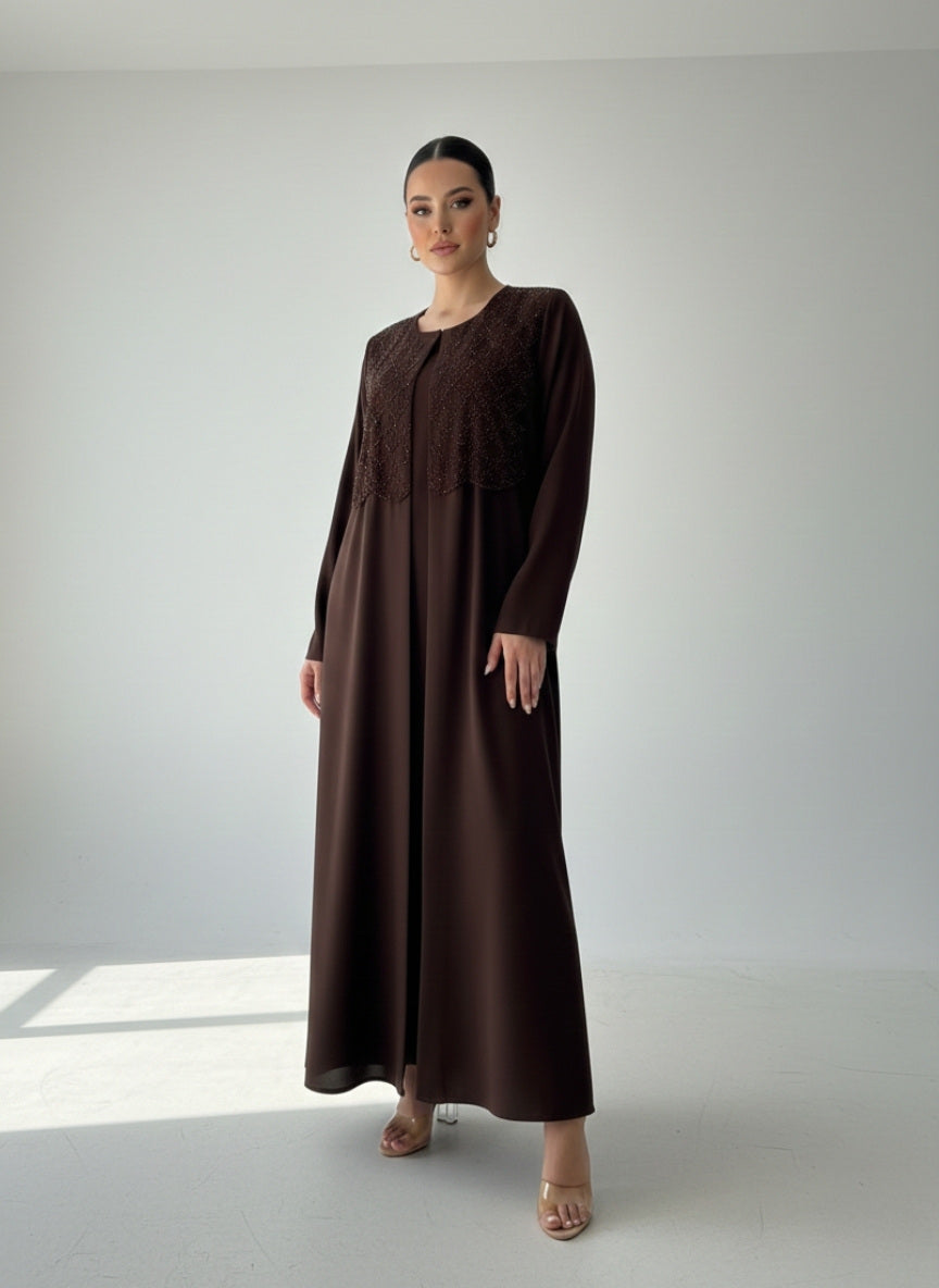 C 1835 Brown Beaded Abaya
