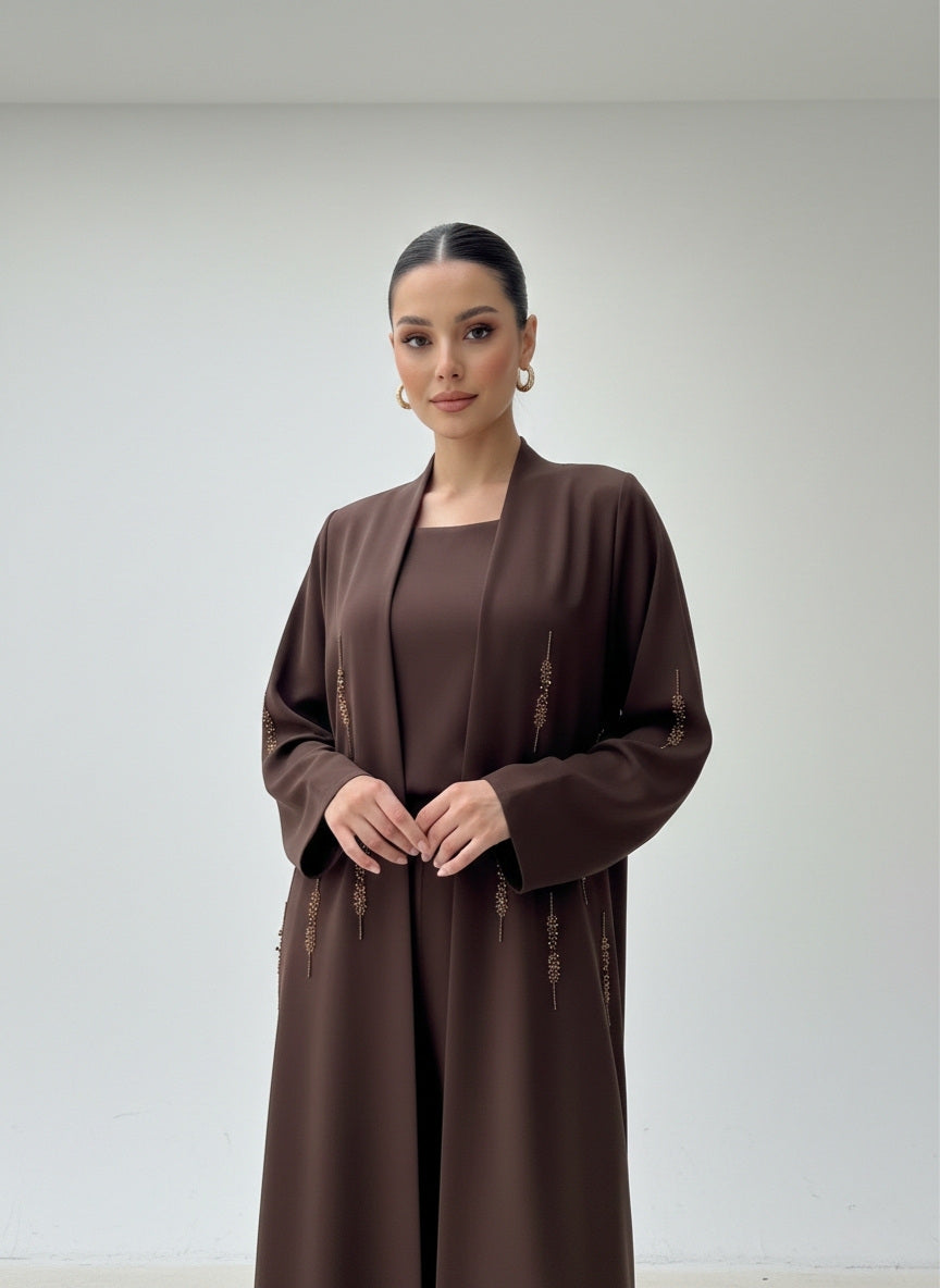 C 1836 Brown Beaded Abaya