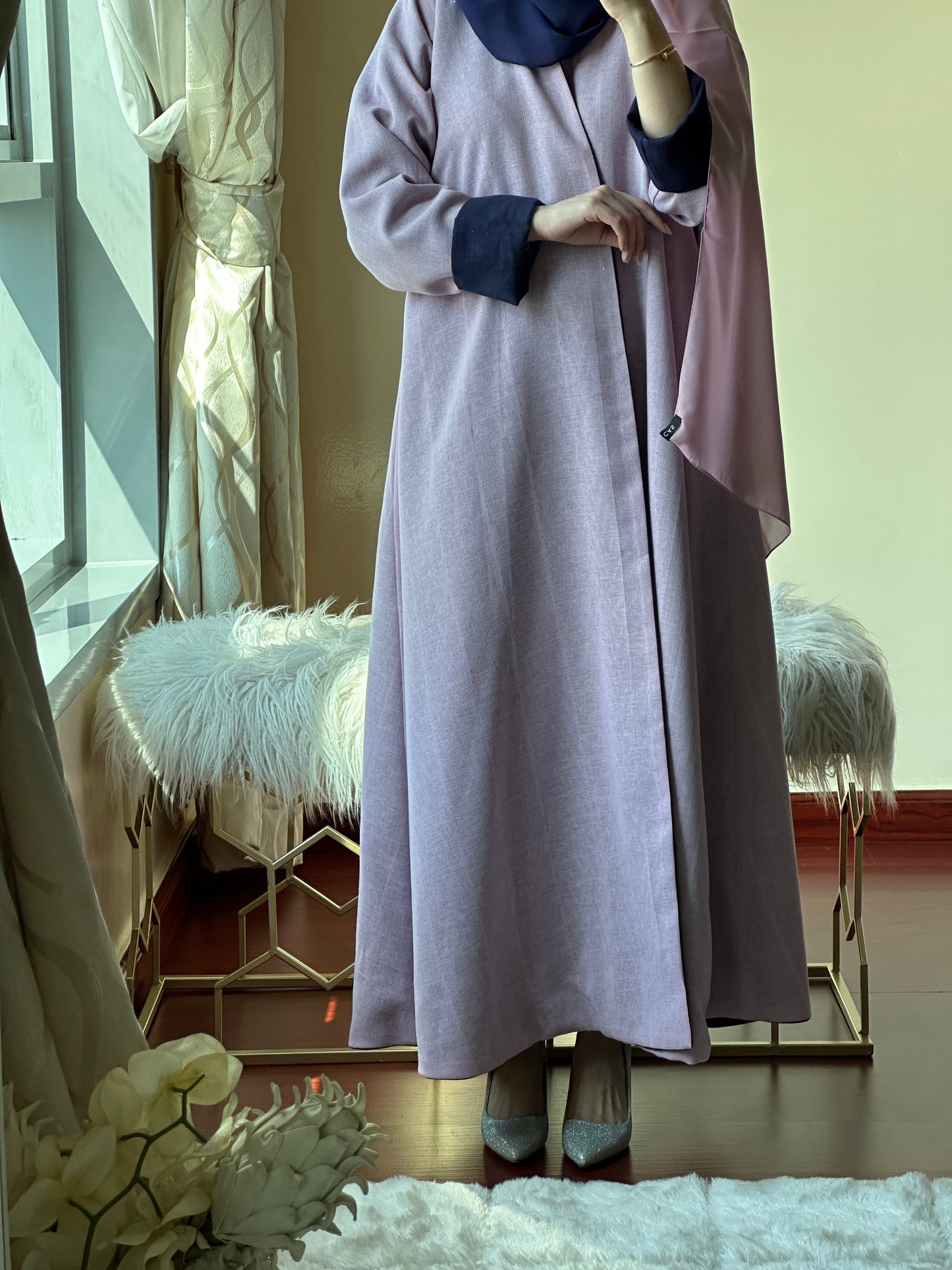 C-Reversible-Navy-Blue-Pink-Linen-Abaya