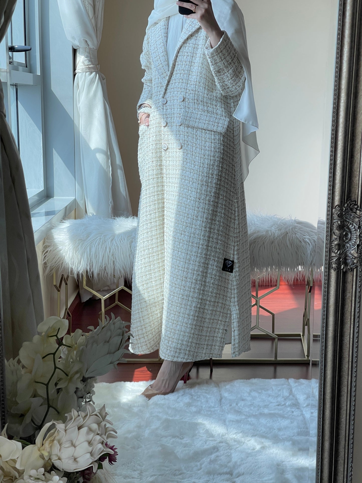 C RTW White Tweed Abaya 2023