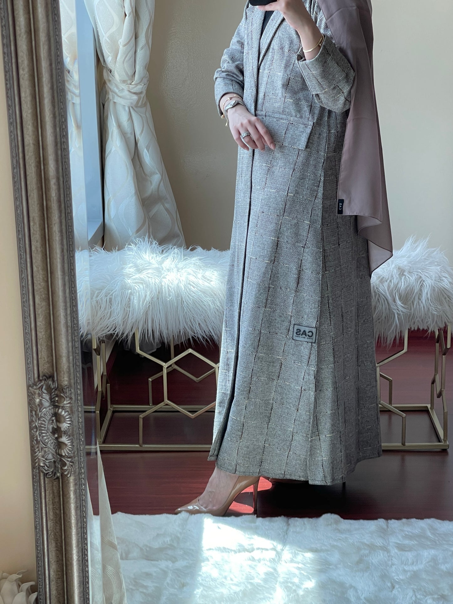 C-Tweed-BeigeBrown-Coat-Abaya